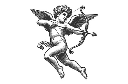 Cupid with Bow and Arrow engraving, an Illustration by AlexArt