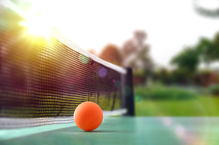 Ping-pong game with ball on green table with nature background, a Sports & Recreation Photo by Davizro's Market