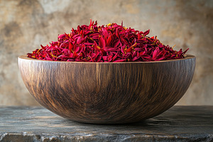 Vibrant red flower petals arranged b, a Photo by Tanuart