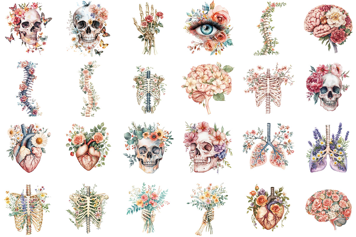 Watercolor Floral Anatomy Clipart, a Seasonal Illustration by designcity5 (Photo 2 of 5)