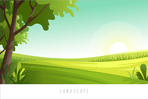 Meadow Landscape with Sunrise View