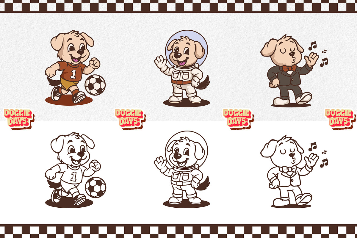 Retro Puppy Mascot Bundle, an Animal Illustration by Tekuni (Photo 7 of 12)