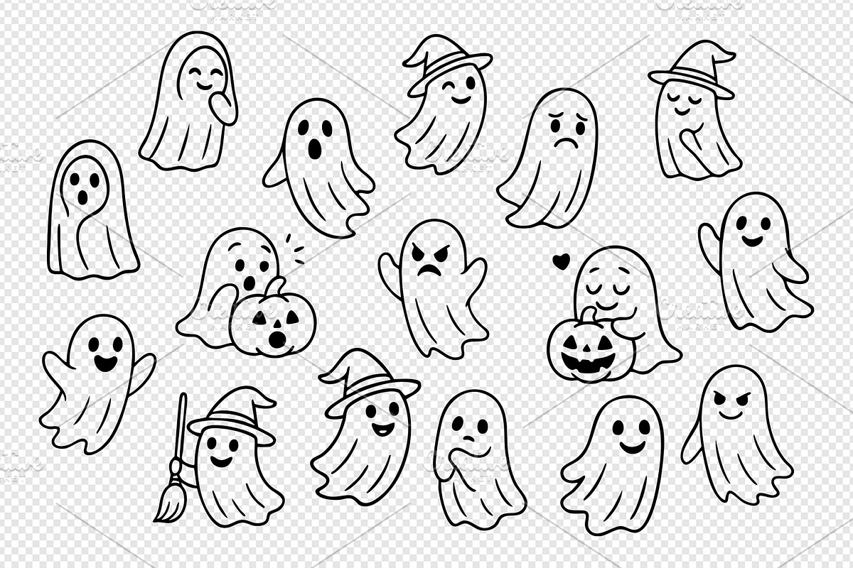 Cute Halloween Ghost Clipart Set., a Decorative Illustration by kaisorn (Photo 2 of 5)