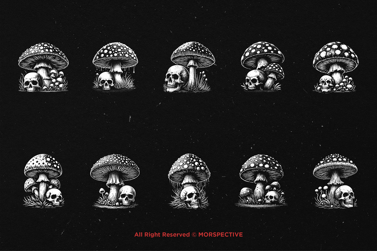10 Bundle Dark Art Skull Mushroom, an Illustration by Morspective (Photo 6 of 7)