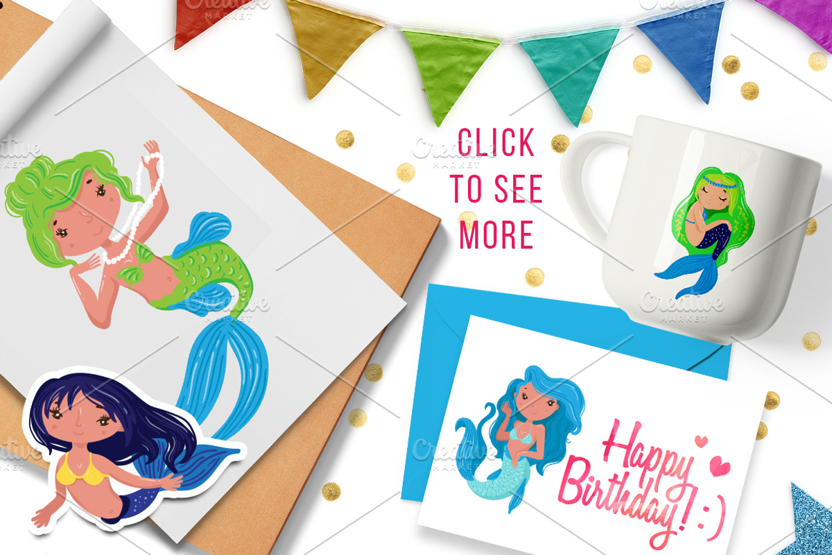 Mermaids - magic vector set, an Animal Illustration by Beauty Drops (Photo 11 of 12)