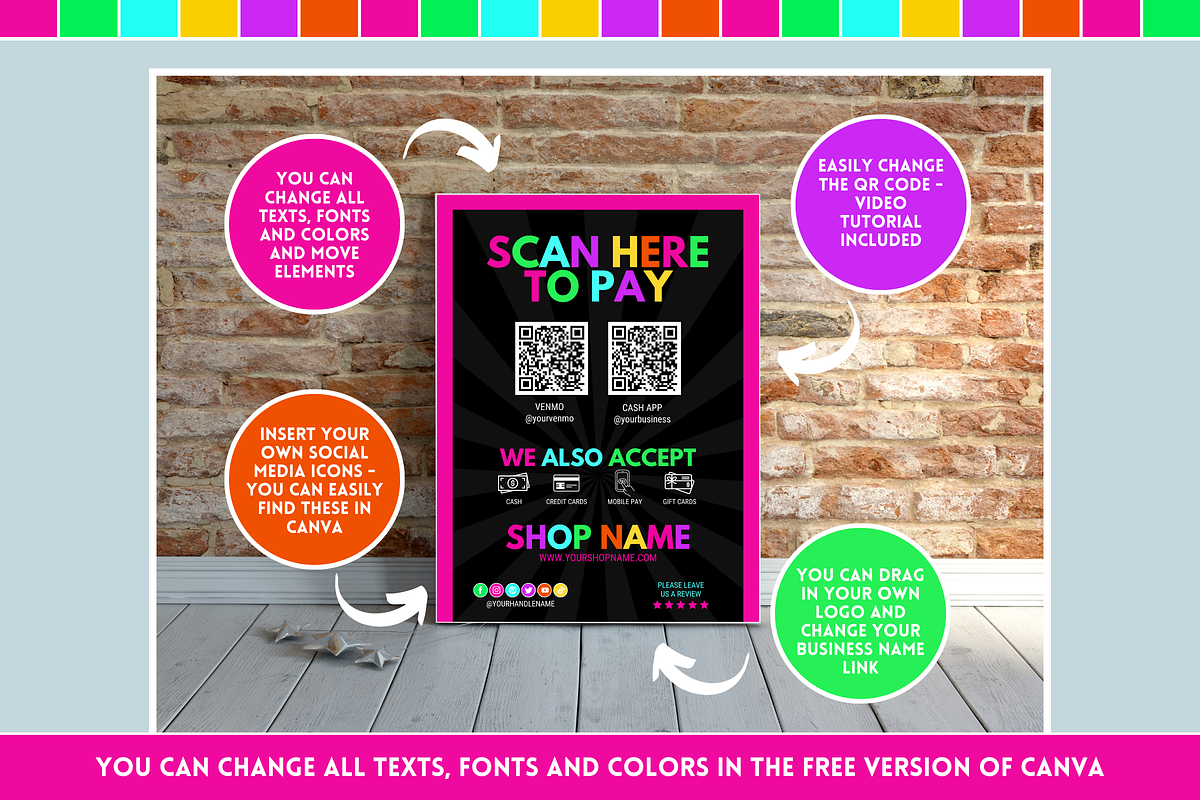 Neon Scan to Pay Sign, a Stationery Template by SunshineStudioBoutique (Photo 9 of 10)