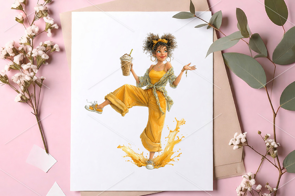 Summer Quirky Coffee Girl Clipart, an Illustration by Canvas Craft (Photo 7 of 7)