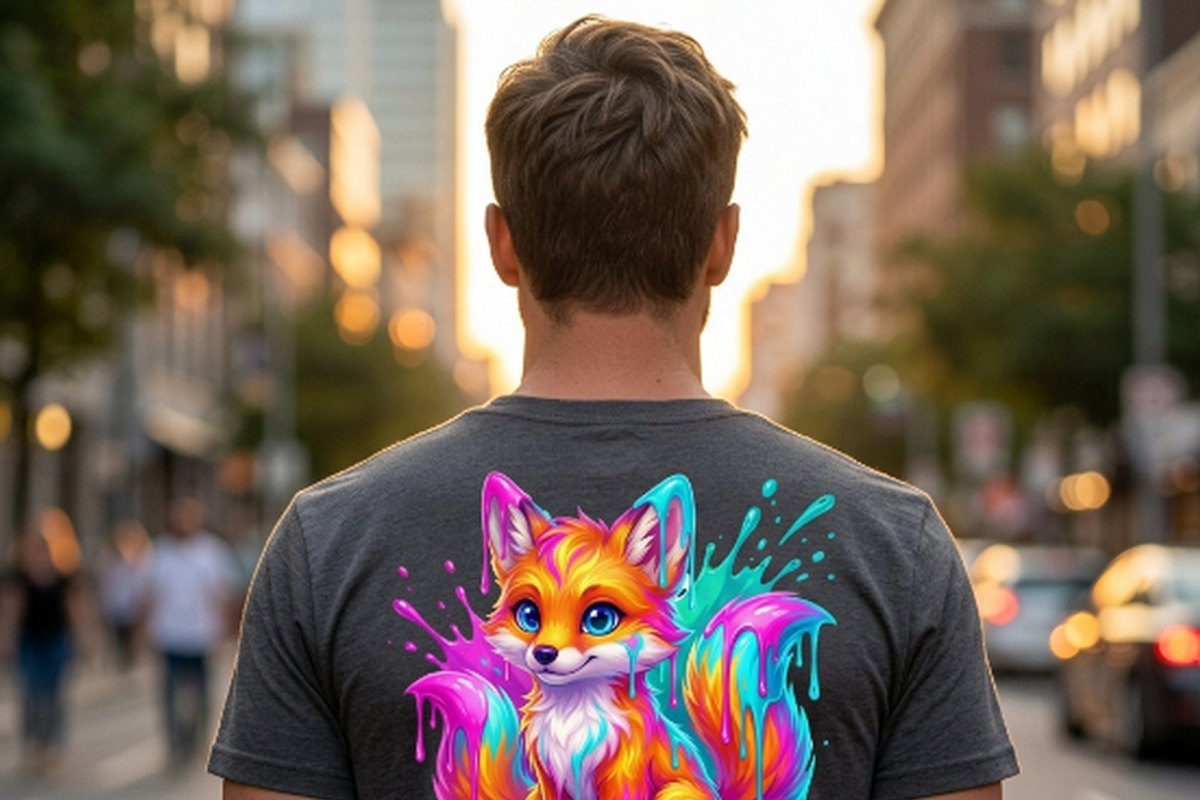 Cute Rainbow Paint Drip Fox, a Shirt Mockup by Vector Stall (Photo 8 of 15)