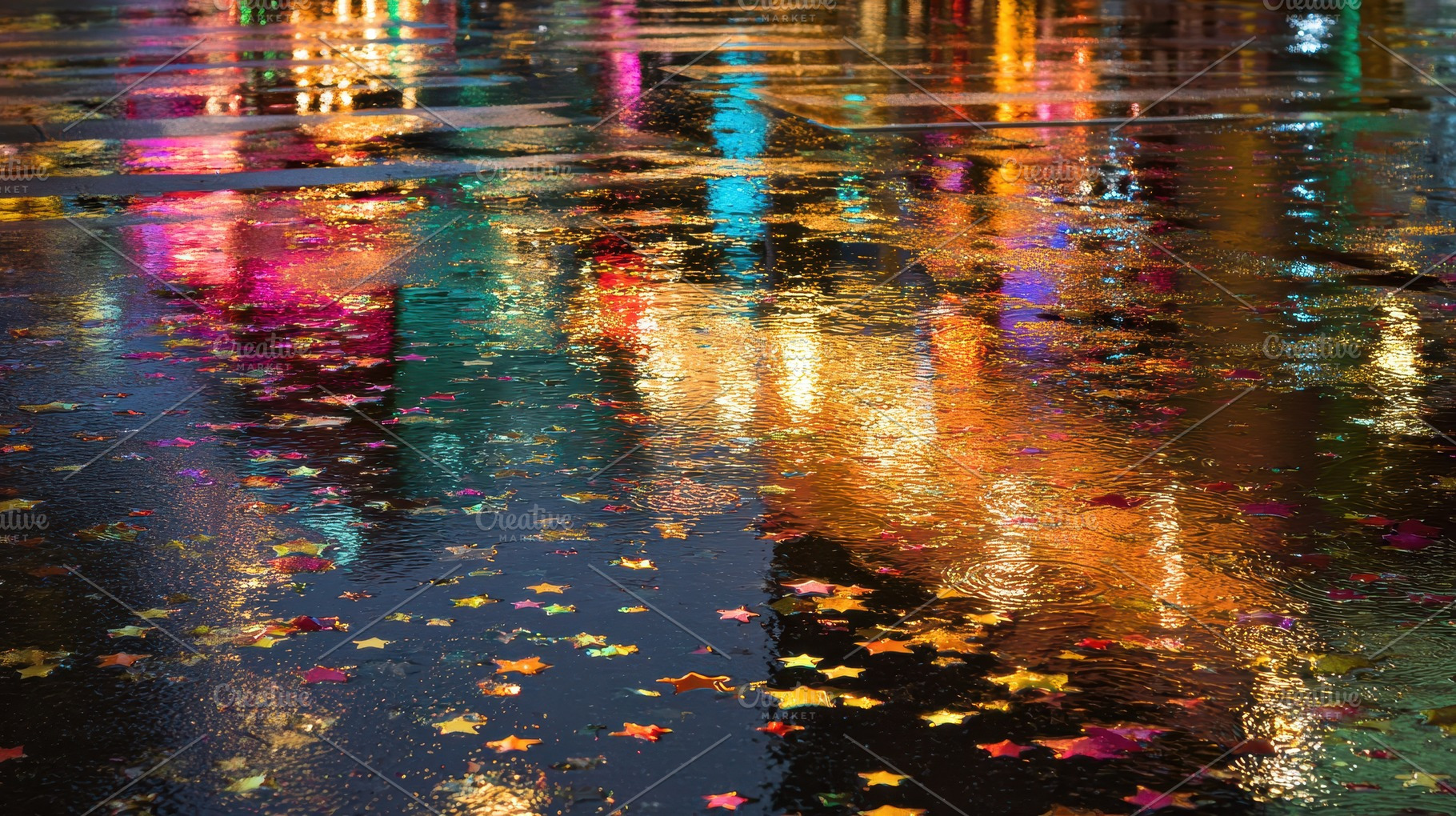 Colorful reflections on wet street, a Photo by Pavel_design