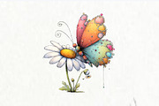Cartoon Butterfly Flower Clipart, an Illustration by Watercolor design (Thumbnail 3 of 8)