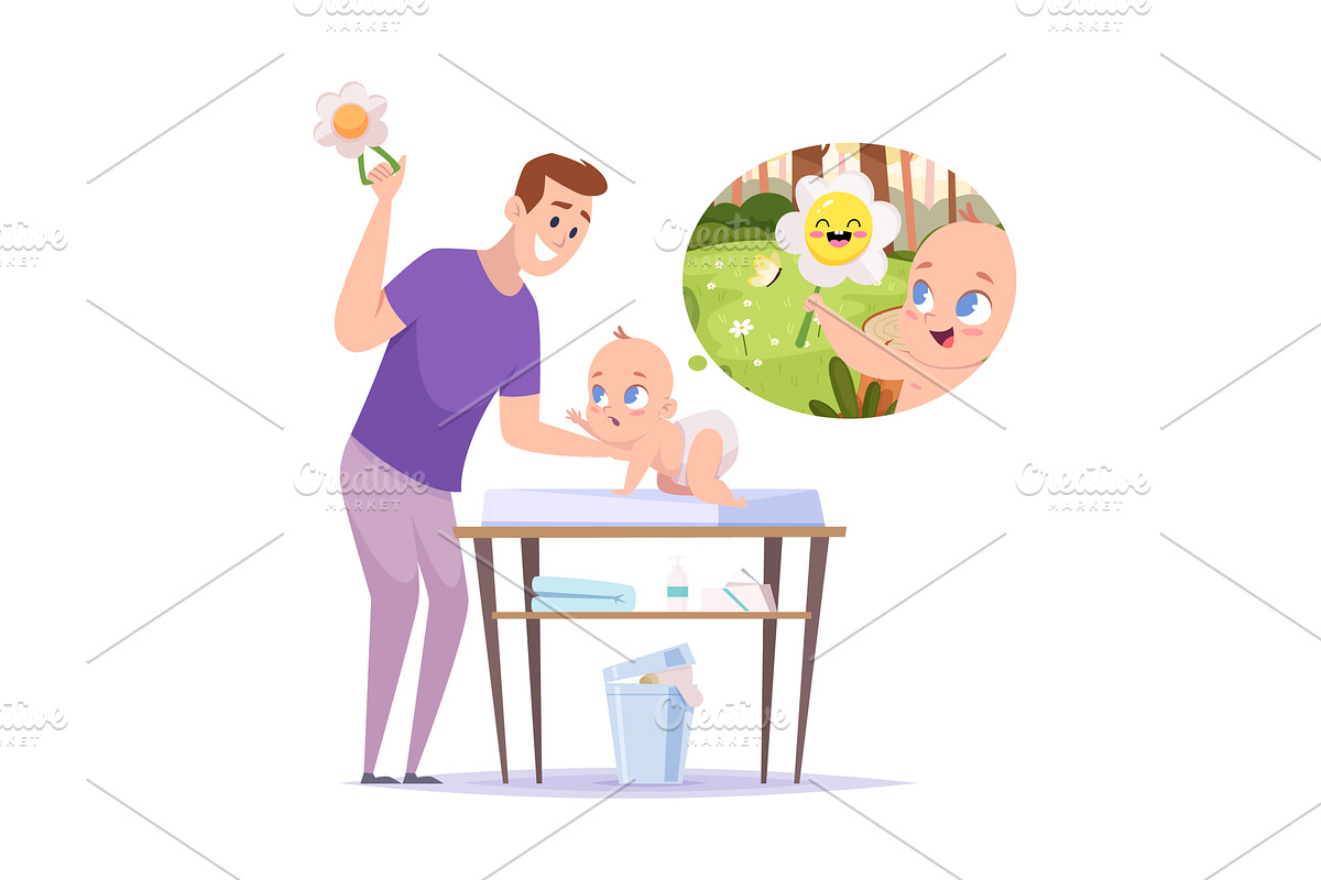 New born. father playing with little, a Person Illustration by Onyx