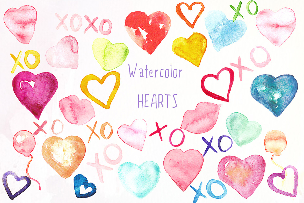 Valentine Hearts watercolor clipart, a Decorative Illustration by LABFcreations (Photo 1 of 3)