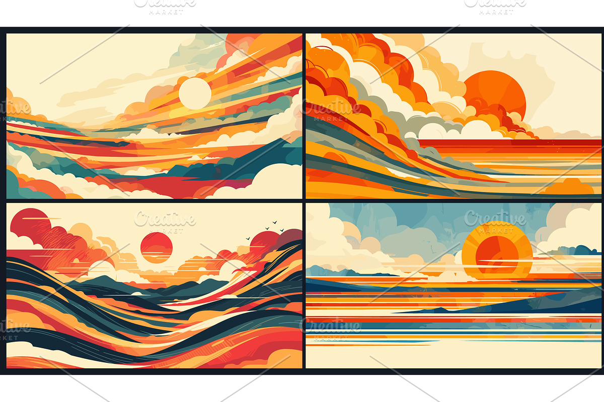 Abstract sunset set. Colorful sky, an Illustration by Stock-Smart-Start