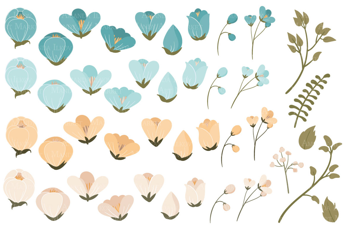 Vintage Blue Floral Clip Art, an Illustration by Amanda Ilkov (Photo 3 of 3)