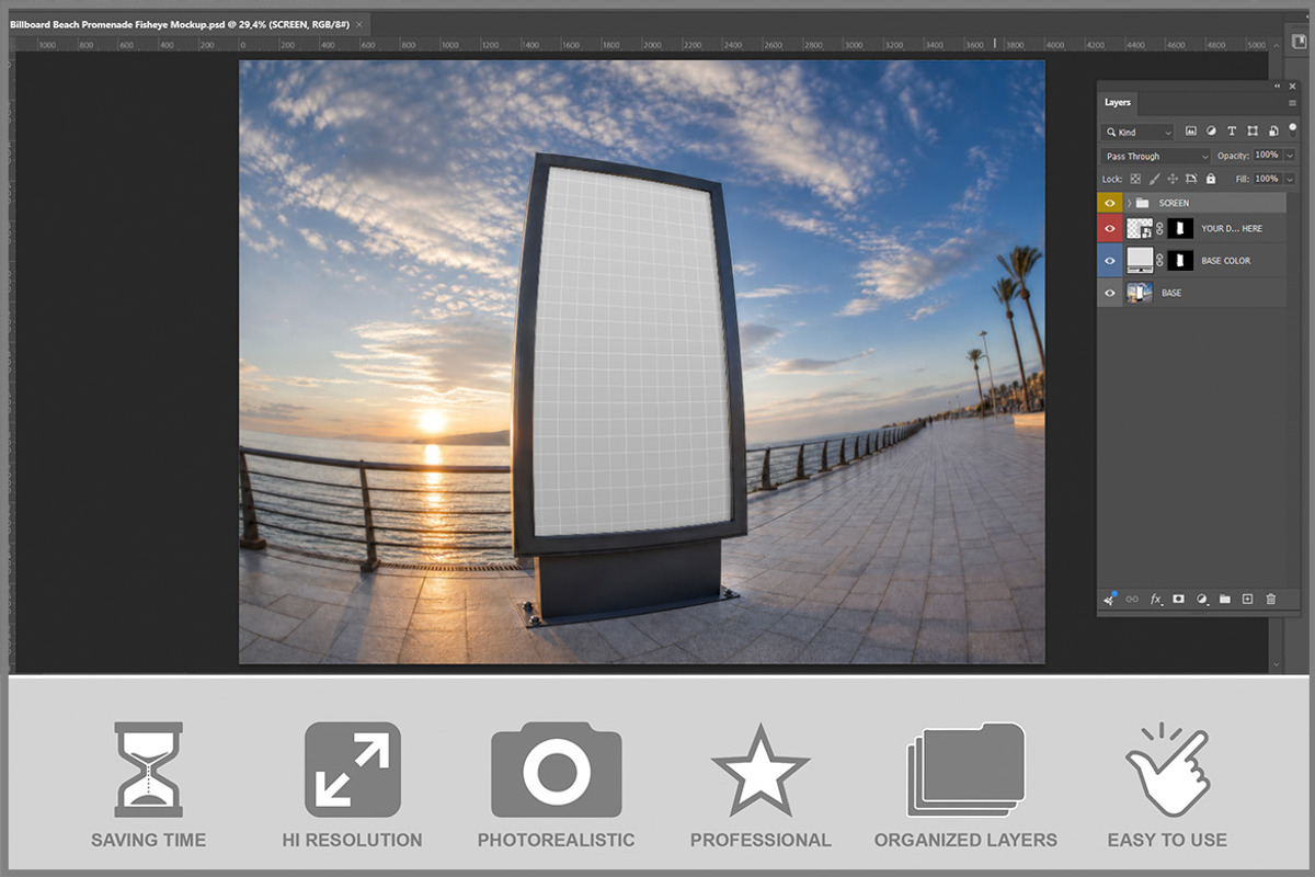 Billboard Beach Promenade Fishey PSD, an Advertising Mockup by Bruno's Shop (Photo 2 of 3)