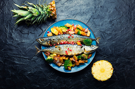 Roasted mackerel fish, seafood, a Food & Drink Photo by MLunov MLunov