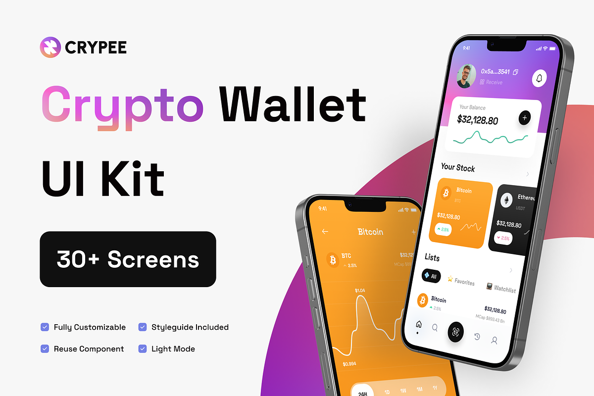 Crypee - Crypto Wallet Mobile Apps, an UI Kit Template by pickolabstudio (Photo 1 of 6)