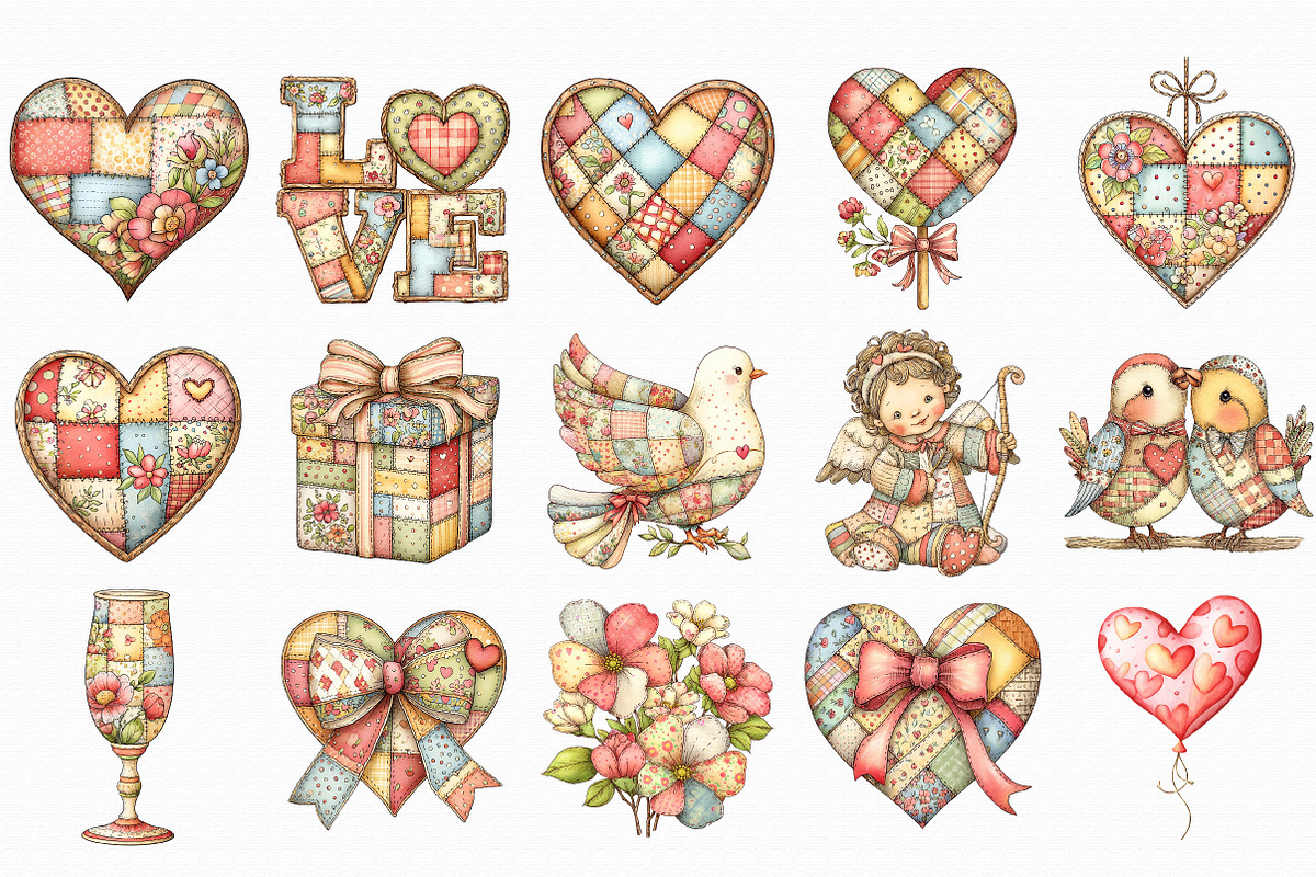 Patchwork Valentine's Day Clipart, an Illustration by Libby Wishes (Photo 6 of 7)