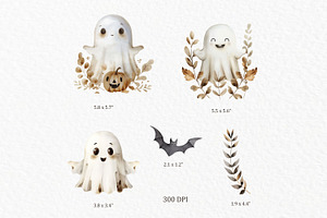 Cute Ghost Watercolor Clipart PNG