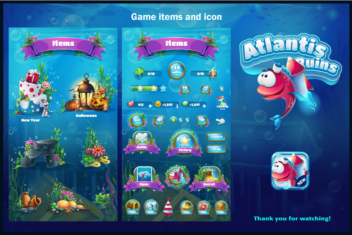 Atlantis Ruins Match 3 Mobile UI Kit, an UI Kit Template by Nearbirds (Photo 7 of 7)