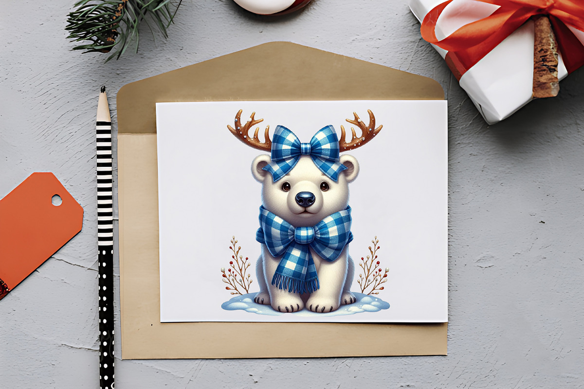 Christmas Polar Bear Blue Gingham, an Illustration by RobertsArt (Photo 6 of 7)