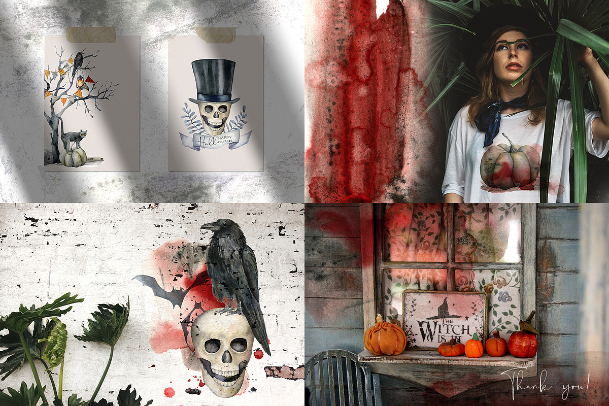 Watercolor Halloween night clipart, a Decorative Illustration by Yuliya Derbisheva (Photo 11 of 11)