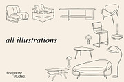Retro Furniture Illustrations, a Decorative Illustration by ginni illustrations (Thumbnail 5 of 5)