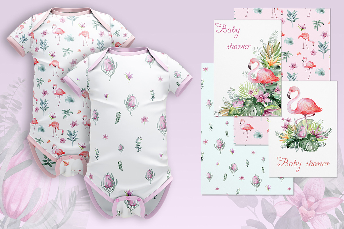 FLAMINGO & FLOWERS  tropical set, a Decorative Illustration by LenArt (Photo 17 of 18)