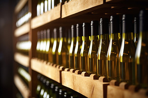 Wine bottles on the wooden wine shelf, a Food & Drink Photo by AlyaAnd