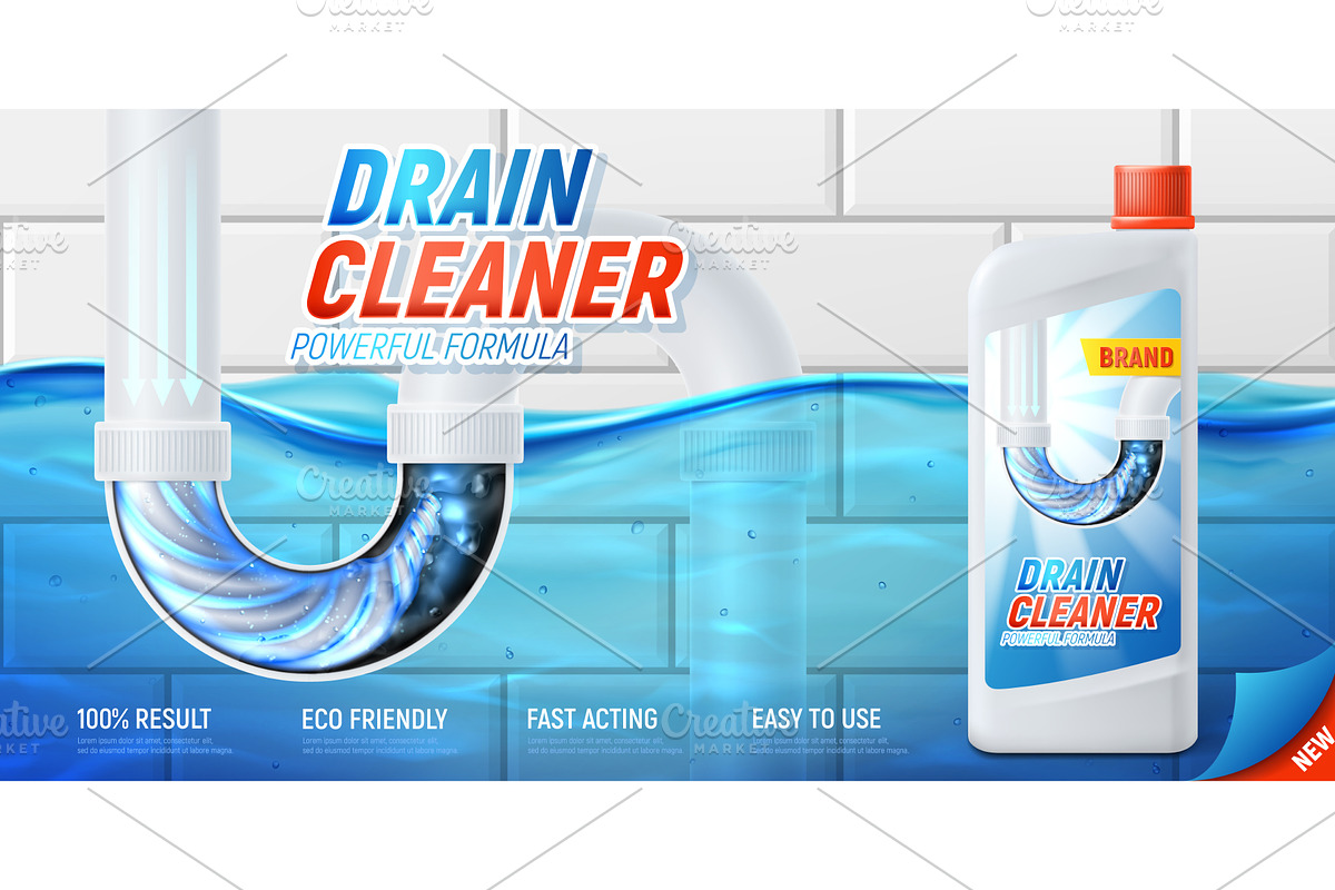 Concept ad of drain cleaner product, a Product Mockup by Andrey Yaroslavtsev