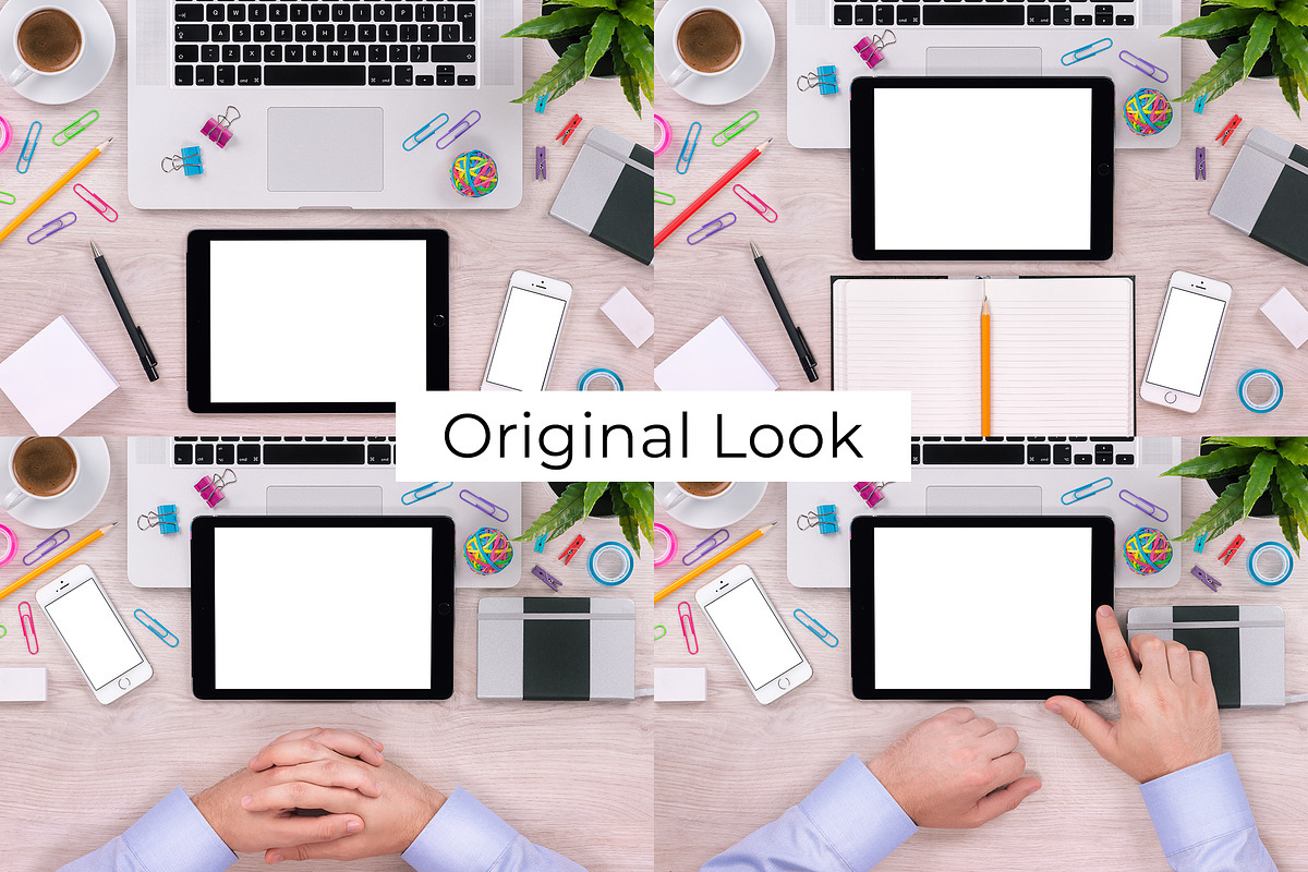 iPad on Office Desk Top View Mockup, a Pens & Pencil Mockup by Mockups & Illustrations (Photo 6 of 9)