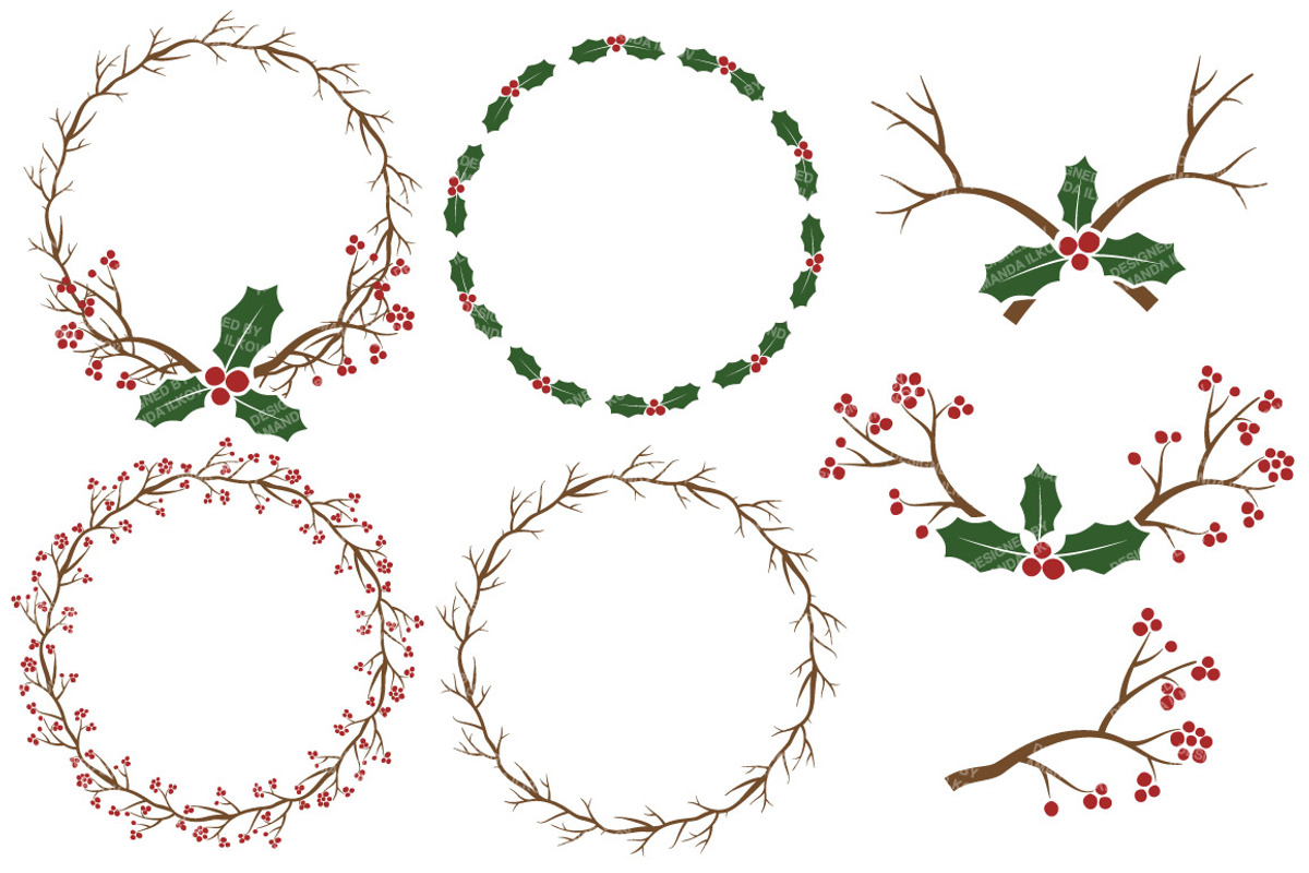 Christmas Holly Vectors & Papers, an Illustration by Amanda Ilkov (Photo 3 of 5)