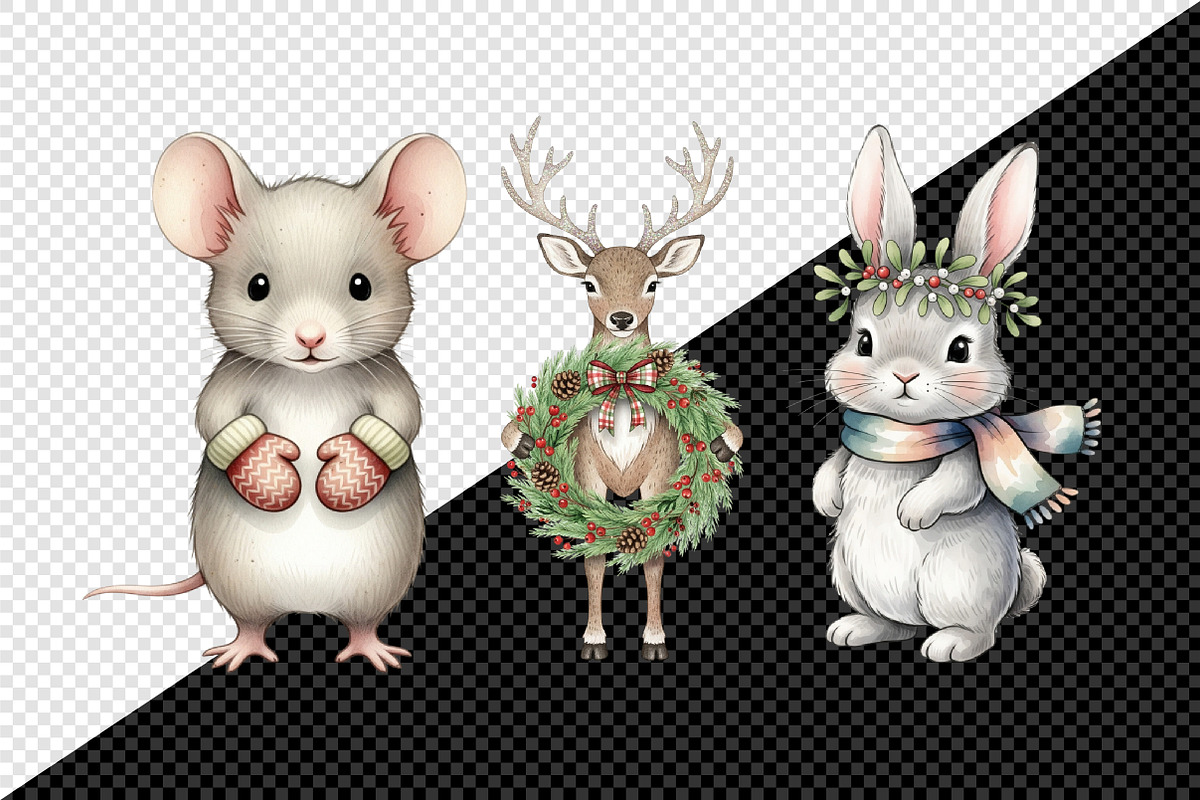 Kawaii Vintage Christmas Animals Png, an Illustration by Creative Art (Photo 4 of 9)