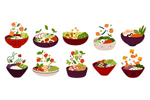Poke bowls. Combined products, a Food Illustration by YummyBuum