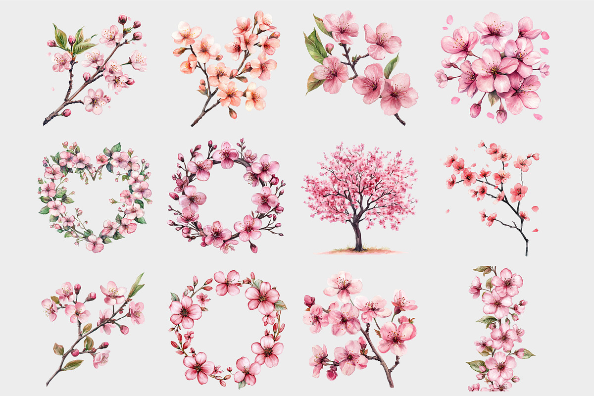 Watercolor Cherry Blossom Clipart, a Seasonal Illustration by Design Market (Photo 5 of 5)