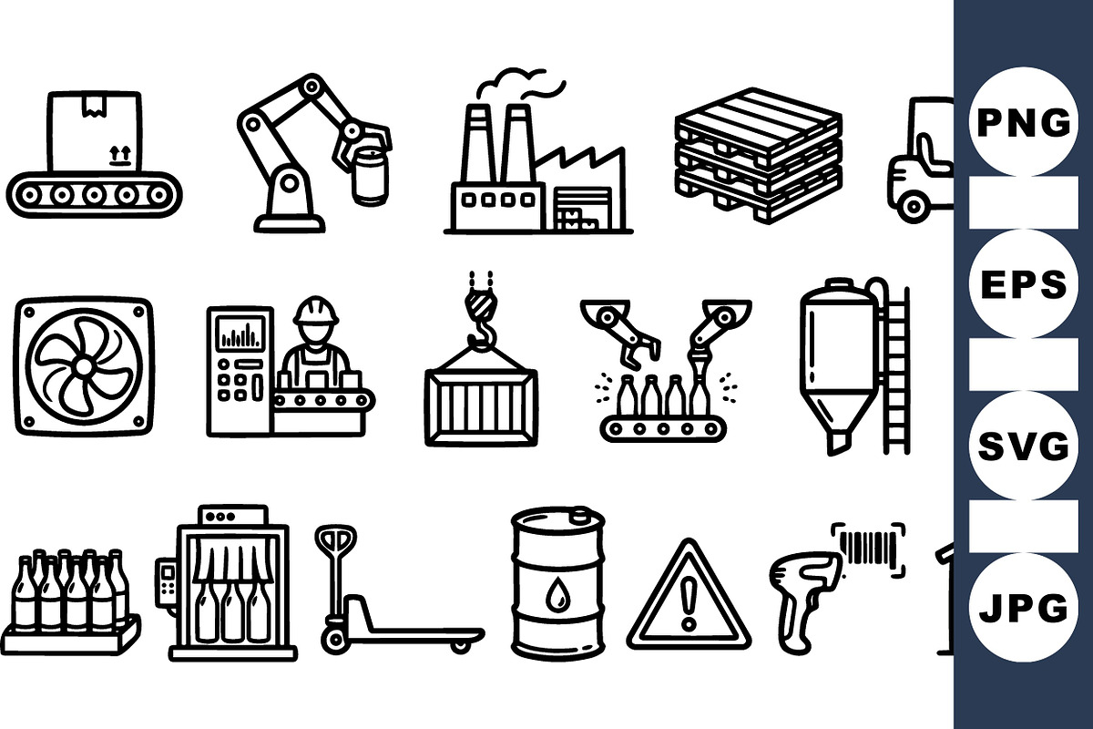 Factory Production Line Icons Set, an Illustration by designvectx (Photo 1 of 3)