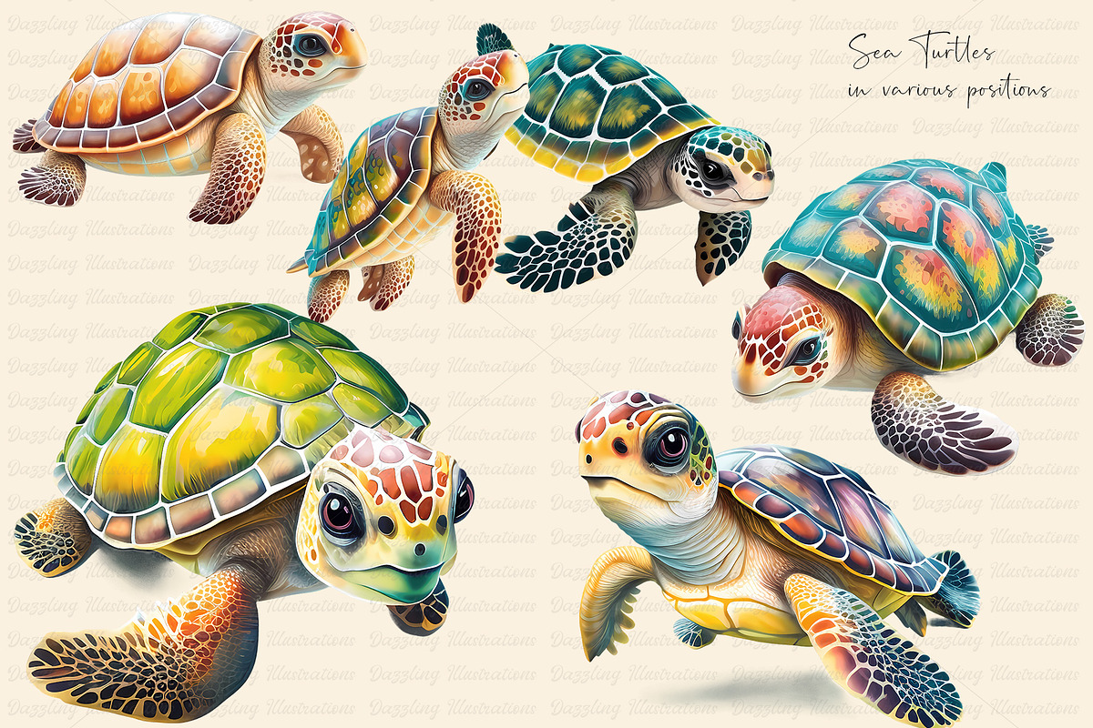 Colorful Watercolor Sea Turtles, an Illustration by Dazzling Art Boutique (Photo 2 of 9)