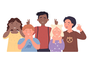 Cute kids friends with jokes and, a Person Illustration by Flashvector