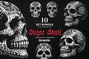 10 Bundle Dark Art Sugar Skull Death, an Illustration by Morspective