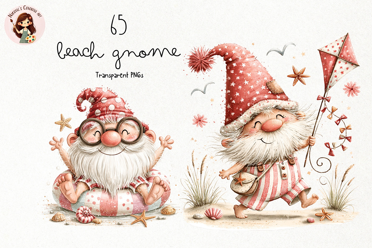 Beach Gnome Watercolor Clipart, a Seasonal Illustration by Nicolle's Colorful Art (Photo 1 of 6)