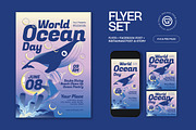 Blue Pink World Ocean Day Flyer Set, a Flyer Template by graphicook (Thumbnail 1 of 3)