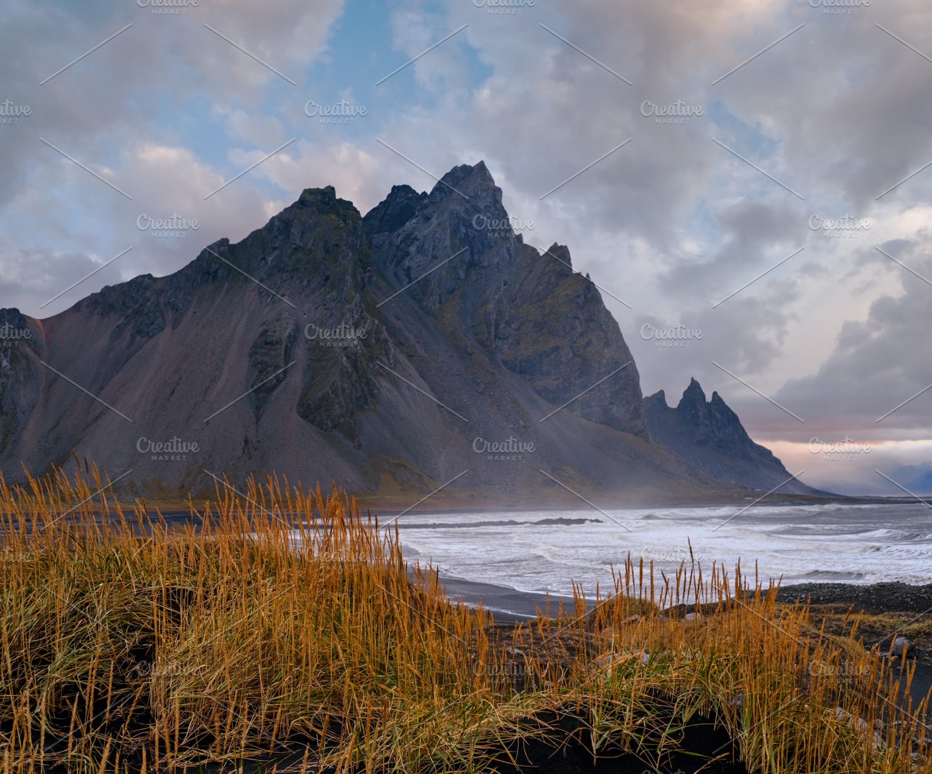 Sunrise Stokksnes cape sea beach and Vestrahorn Mountain, Icelan, a Nature Photo by YuriyB