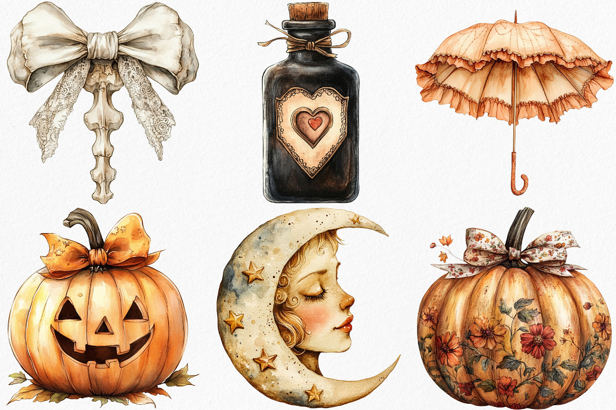 Watercolor Sepia Coquette Halloween, an Illustration by Canvas Craft (Photo 3 of 8)
