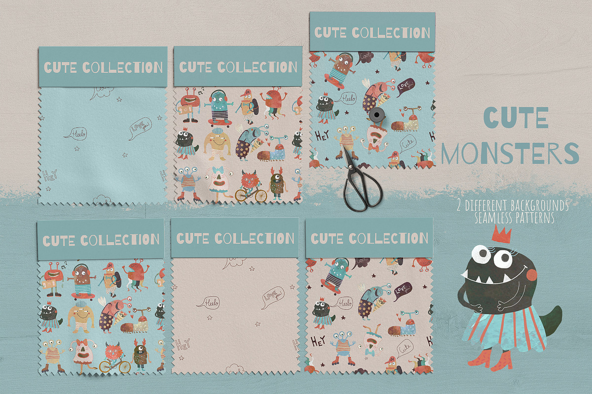 Cute Monsters collection, a Pattern Graphic by watercolor kamill (Photo 2 of 10)