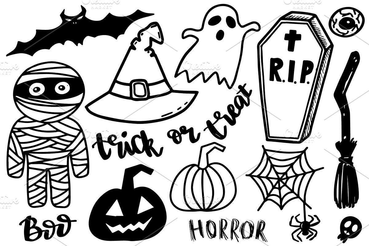 Halloween Doodle Clipart PNG Vector, an Illustration by mcherevan (Photo 1 of 2)