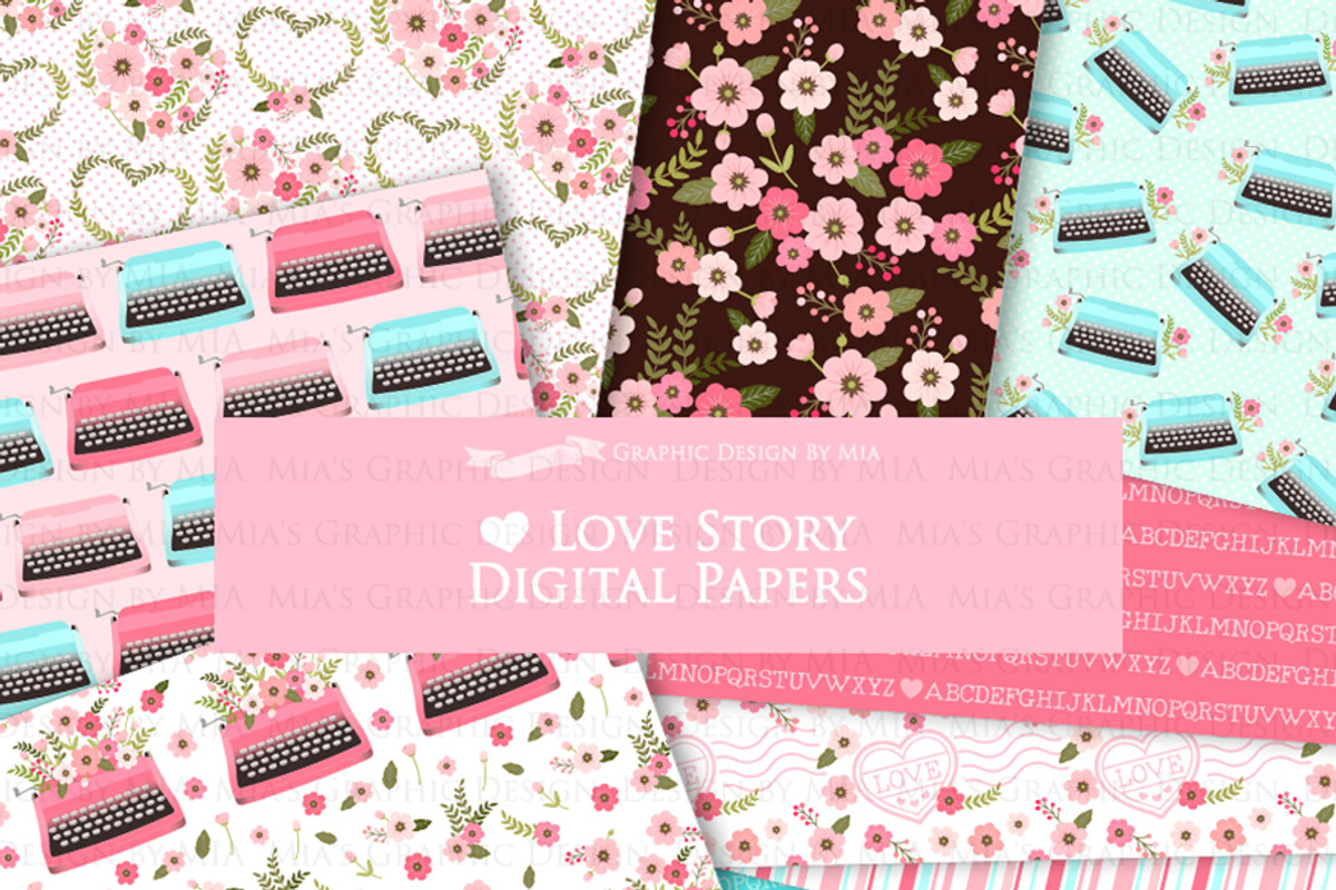 Love Typewriter Pink and Light Blue, an Illustration by Mia's Graphic Design (Photo 7 of 9)
