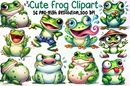 Cute Frog Clipart Bundle Funny Frog, an Illustration by Sublimation Artist