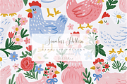 Whimsical Chickens Seamless Pattern, a Pattern Graphic by Pati Charm Studio (Thumbnail 1 of 6)