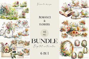 Romantic flower clipart bundle