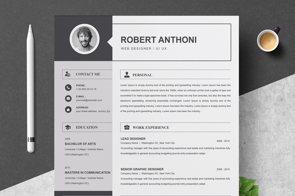 2 Pages Resume Template / CV Design, a Resume Template by ResumeInventor (Photo 1 of 5)